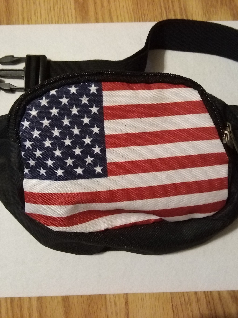 American Flag Fanny Pack / Waist Pack – Black, 3‑Pocket, Adjustable, Unisex